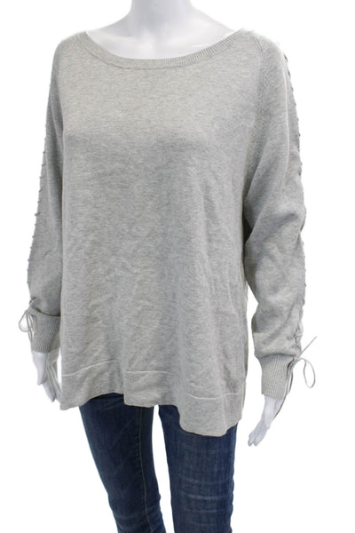 Raffi Womens Pullover Gray Cotton Round Neck Long Sleeve Drawstring Size L