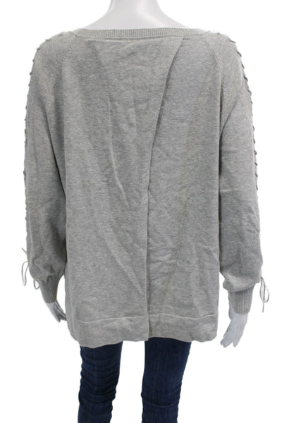 Raffi Womens Pullover Gray Cotton Round Neck Long Sleeve Drawstring Size L