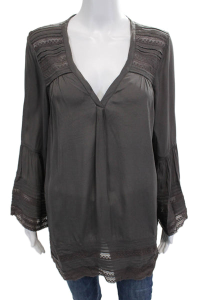 Calypso Women Tunic Blouse V-Neck Long Sleeve Dark Gray Viscose Size S