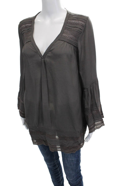 Calypso Women Tunic Blouse V-Neck Long Sleeve Dark Gray Viscose Size S