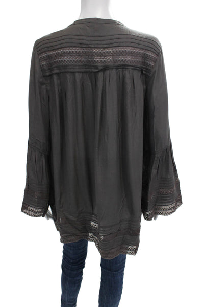 Calypso Women Tunic Blouse V-Neck Long Sleeve Dark Gray Viscose Size S