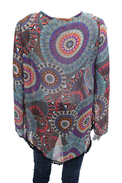 Vintage Havana Women Tunic Blouse Blue Aztec Geometric Long Sleeve Size M