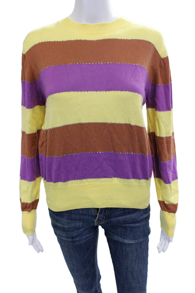 MSGM Unisex Brown Striped Cotton Crew Neck Pullover Sweater Long Sleeve Size S