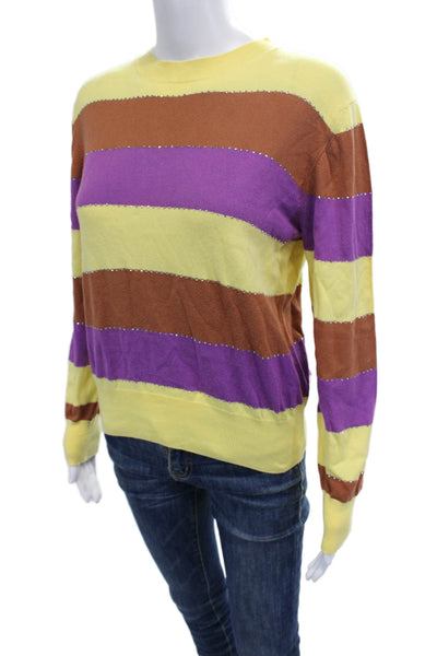 MSGM Unisex Brown Striped Cotton Crew Neck Pullover Sweater Long Sleeve Size S