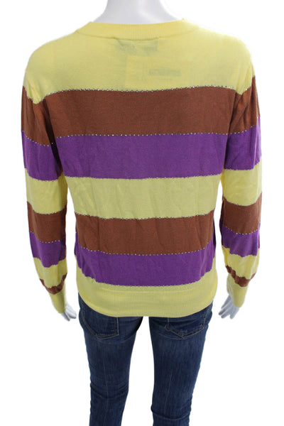 MSGM Unisex Brown Striped Cotton Crew Neck Pullover Sweater Long Sleeve Size S