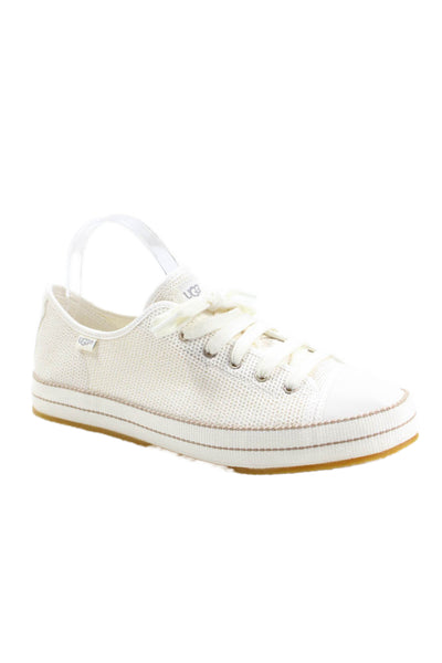 Ugg Womens Low Top Lace Up Woven Claudi Sneakers White Size 11