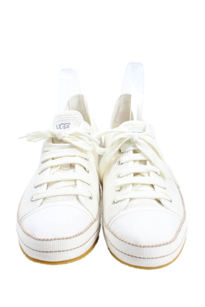 Ugg Womens Low Top Lace Up Woven Claudi Sneakers White Size 11