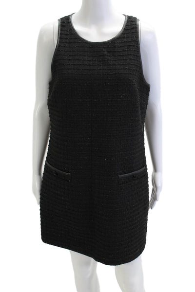 L Agence Women Black Sleeveless Shift Tank Dress Button Round Neck Size M