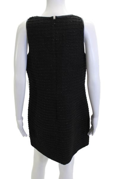 L Agence Women Black Sleeveless Shift Tank Dress Button Round Neck Size M