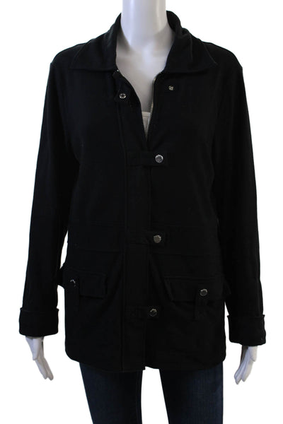 Jones New York Women Military Jacket Black Cotton Button Long Sleeve Size M