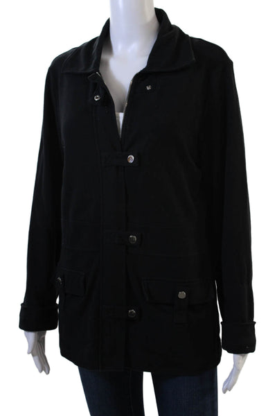 Jones New York Women Military Jacket Black Cotton Button Long Sleeve Size M