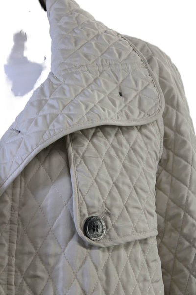 Mel & Lisa Womens Quilted Beige Jacket Collared 3/4 Sleeve Argyle Size 6