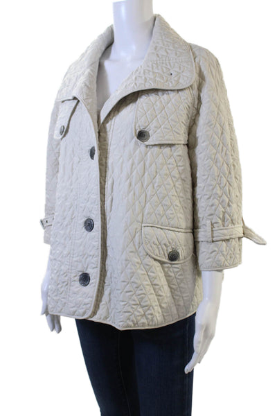 Mel & Lisa Womens Quilted Beige Jacket Collared 3/4 Sleeve Argyle Size 6
