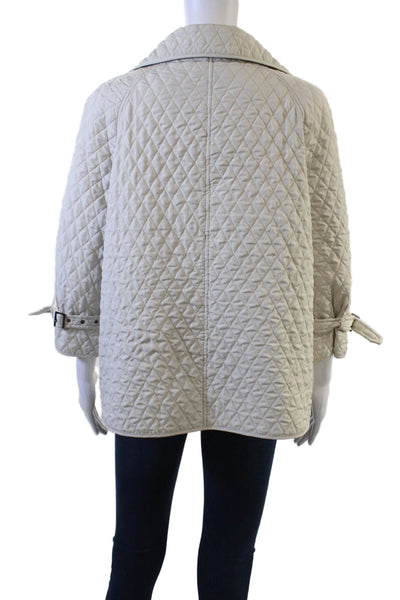 Mel & Lisa Womens Quilted Beige Jacket Collared 3/4 Sleeve Argyle Size 6
