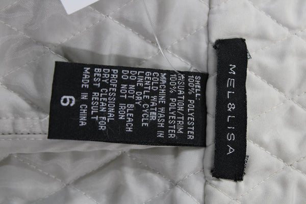 Mel & Lisa Womens Quilted Beige Jacket Collared 3/4 Sleeve Argyle Size 6