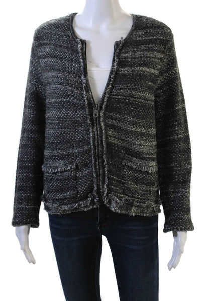 Joie Womens Classic Black Wool Blend Zip Round Neck Long Sleeve Jacket Size M