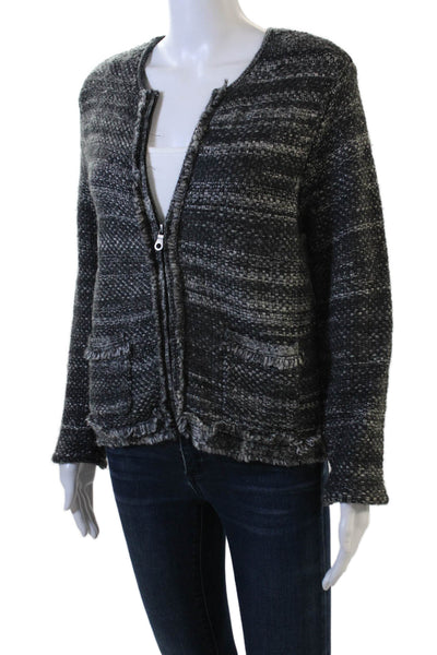 Joie Womens Classic Black Wool Blend Zip Round Neck Long Sleeve Jacket Size M
