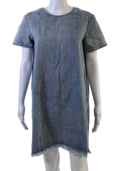 Pistola Women Shift T-Shirt Dress Blue Short Sleeve Crew Neck Size M