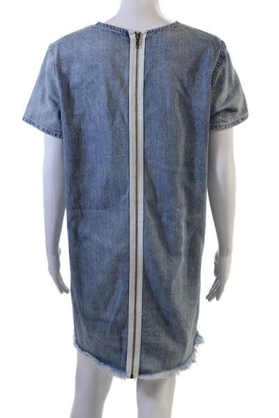 Pistola Women Shift T-Shirt Dress Blue Short Sleeve Crew Neck Size M