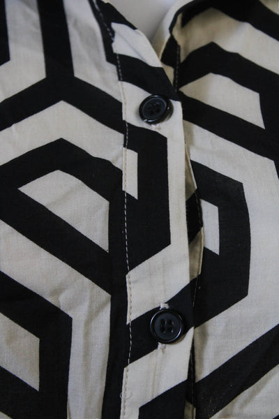 Zara Women Shirt Dress Beige Collared Long Sleeve Geometric Cotton Size M