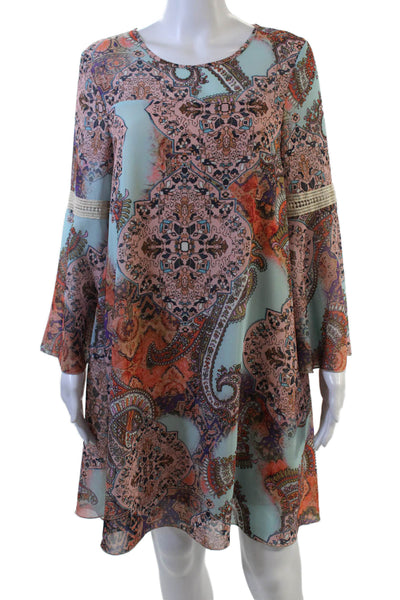 Neiman Marcus Women Shift Dress Light Blue Paisley Long Sleeve Size 4