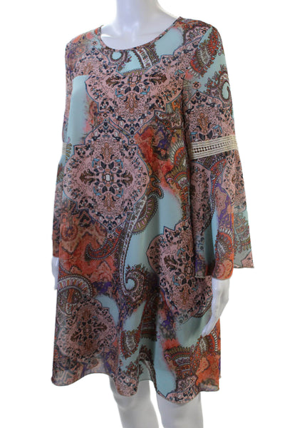Neiman Marcus Women Shift Dress Light Blue Paisley Long Sleeve Size 4