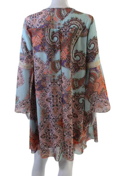 Neiman Marcus Women Shift Dress Light Blue Paisley Long Sleeve Size 4