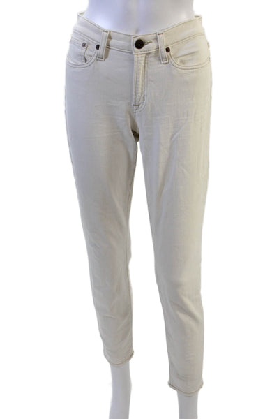 J Crew Women White Mid Rise Ankle Cropped Pants Cotton Blend Size 28