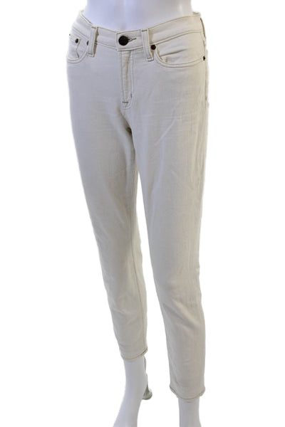 J Crew Women White Mid Rise Ankle Cropped Pants Cotton Blend Size 28