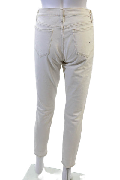 J Crew Women White Mid Rise Ankle Cropped Pants Cotton Blend Size 28