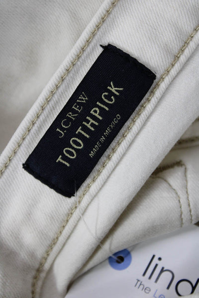 J Crew Women White Mid Rise Ankle Cropped Pants Cotton Blend Size 28