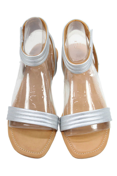 Ugg Womens Leather Ankle Strap Ethena Slingbacks Sandals Silver Size 10