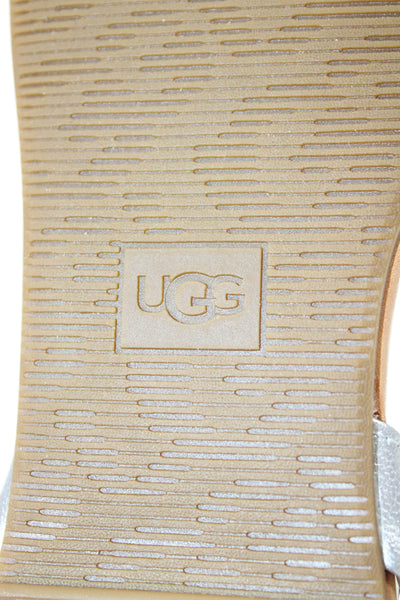Ugg Womens Leather Ankle Strap Ethena Slingbacks Sandals Silver Size 10