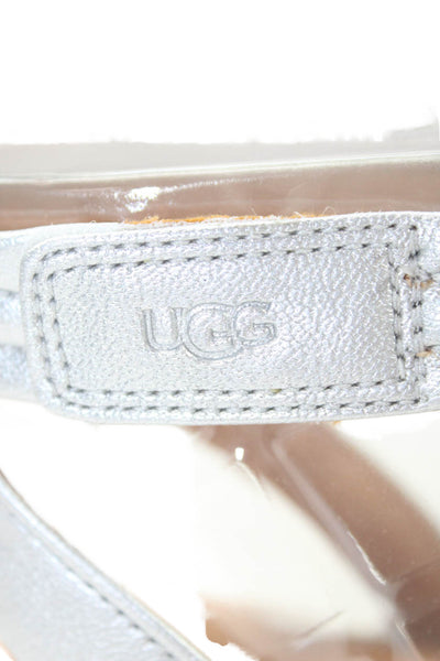 Ugg Womens Leather Ankle Strap Ethena Slingbacks Sandals Silver Size 10