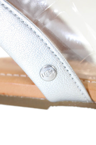 Ugg Womens Leather Ankle Strap Ethena Slingbacks Sandals Silver Size 10