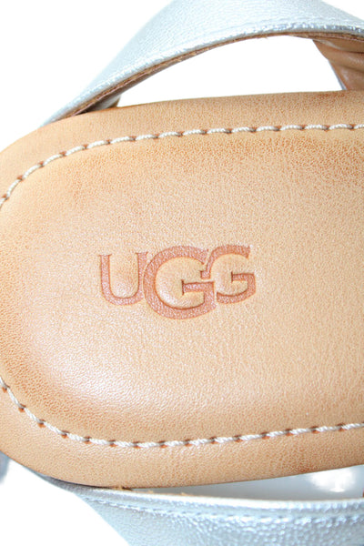 Ugg Womens Leather Ankle Strap Ethena Slingbacks Sandals Silver Size 10
