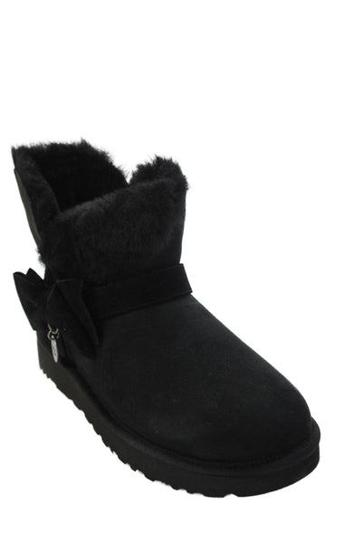 Ugg Womens Suede Mini Bow Ankle Boots Black Size 10