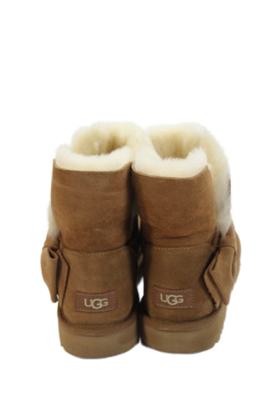 Ugg Womens Suede Mini Bow Ankle Boots Brown Size 10