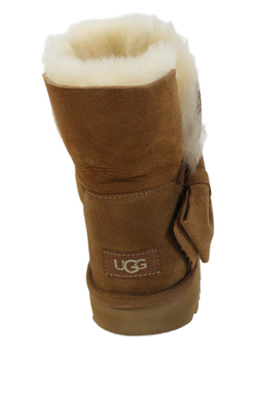 Ugg Womens Suede Mini Bow Ankle Boots Brown Size 10