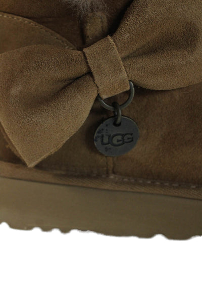 Ugg Womens Suede Mini Bow Ankle Boots Brown Size 10