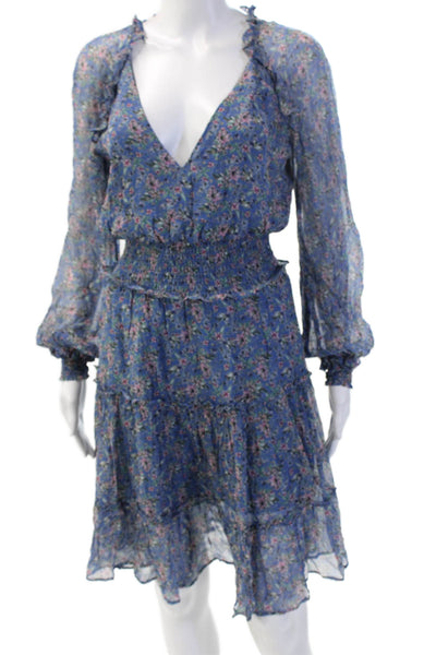 Gilner Farrar Womens Fit & Flare Mini Dress Blue Floral Long Sleeve Size XS