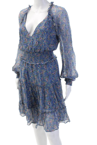 Gilner Farrar Womens Fit & Flare Mini Dress Blue Floral Long Sleeve Size XS
