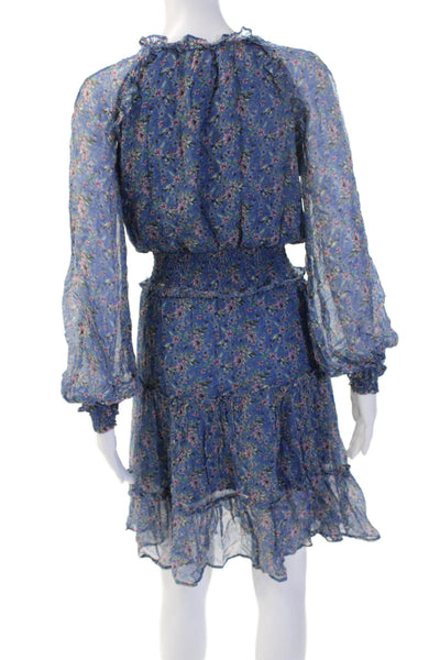 Gilner Farrar Womens Fit & Flare Mini Dress Blue Floral Long Sleeve Size XS