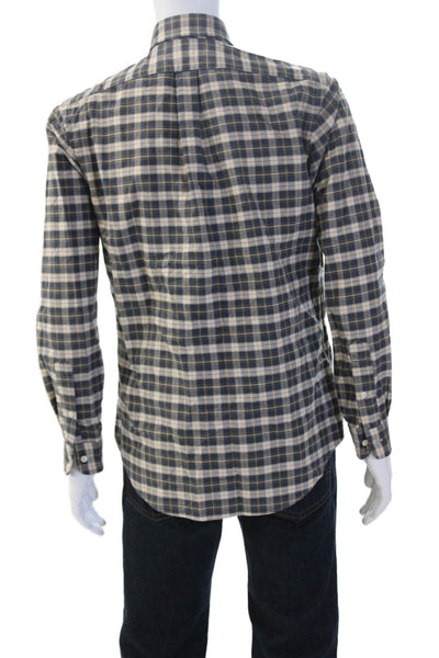 Polo Ralph Lauren Mens Button Front Collared Plaid Shirt Brown Navy Size Medium