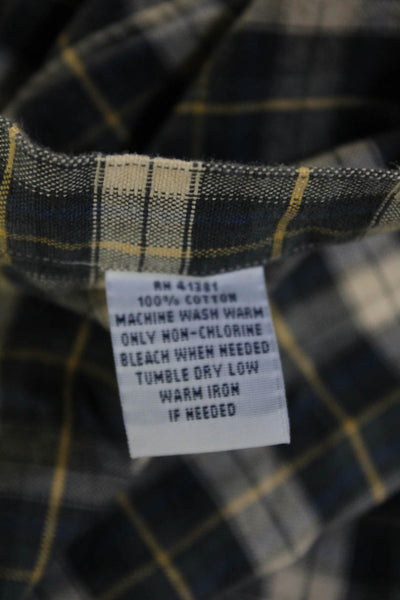 Polo Ralph Lauren Mens Button Front Collared Plaid Shirt Brown Navy Size Medium