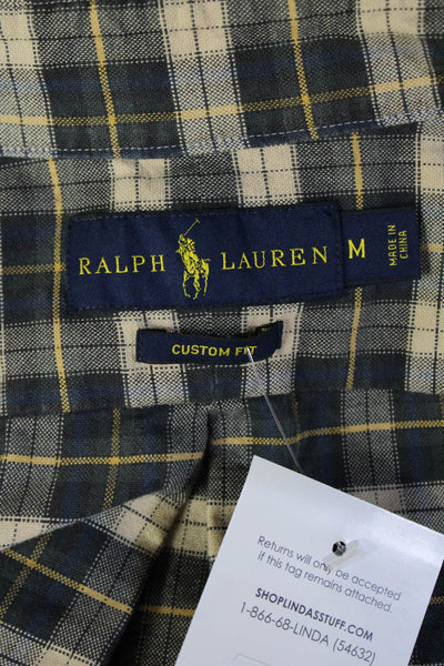 Polo Ralph Lauren Mens Button Front Collared Plaid Shirt Brown Navy Size Medium