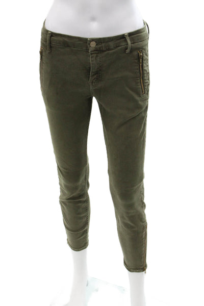 Mother Women Cropped Ankle Chino Pants Green Button Size 27