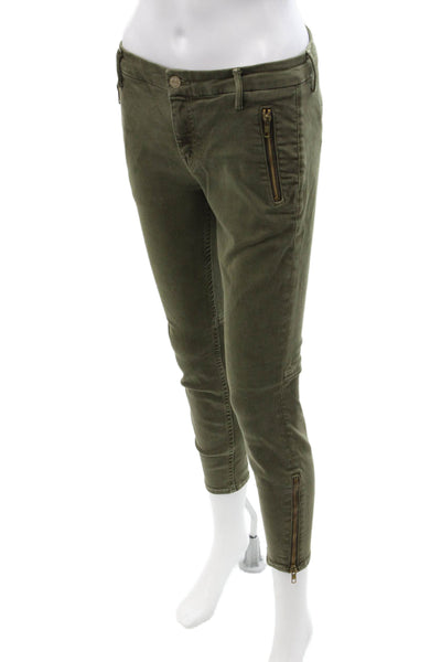 Mother Women Cropped Ankle Chino Pants Green Button Size 27
