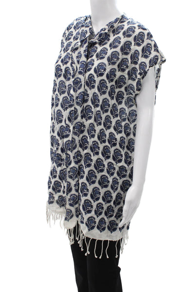 J Crew Women Tunic Blue Paisley Linen Cotton Button Short Sleeve Boho Size XS