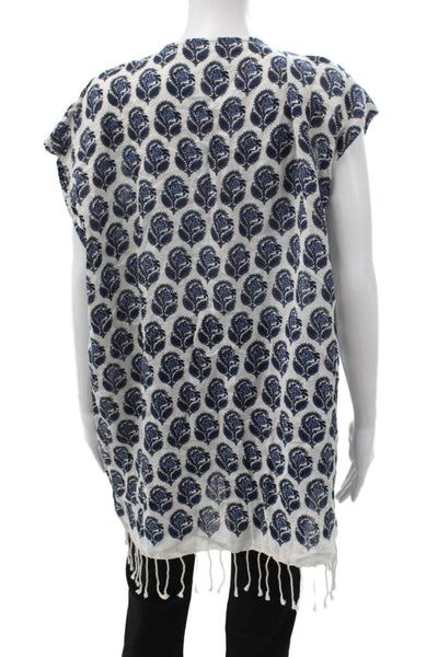 J Crew Women Tunic Blue Paisley Linen Cotton Button Short Sleeve Boho Size XS